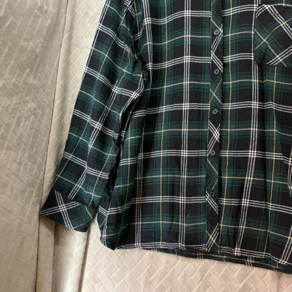 Well Worn Mens XXL Shirt Green Plaid Flannel Button Up Long Sleeve Cotton Blend - Picture 3 of 13